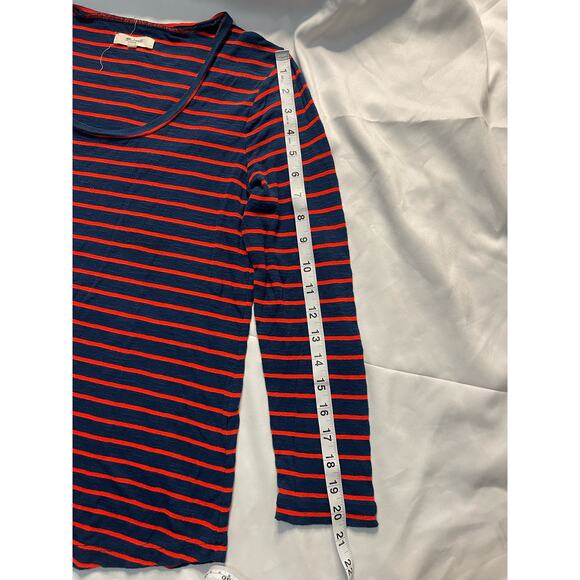 Madewell Striped Navy Blue & Red/Orange Long Sleeve Woman’s Tee Size Medium - Picture 6 of 6